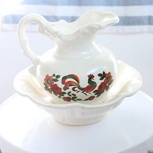 Vintage McCoy Pottery Rooster Pitcher with Bowl